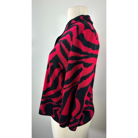 Ming Wang Open Front Knit Cardigan Jacket Red & Black Animal Print Tiger PM - Picture 10 of 16